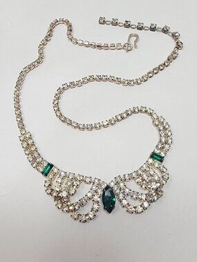 Vintage Emerald Green Rhinestone Draped Choker Necklace